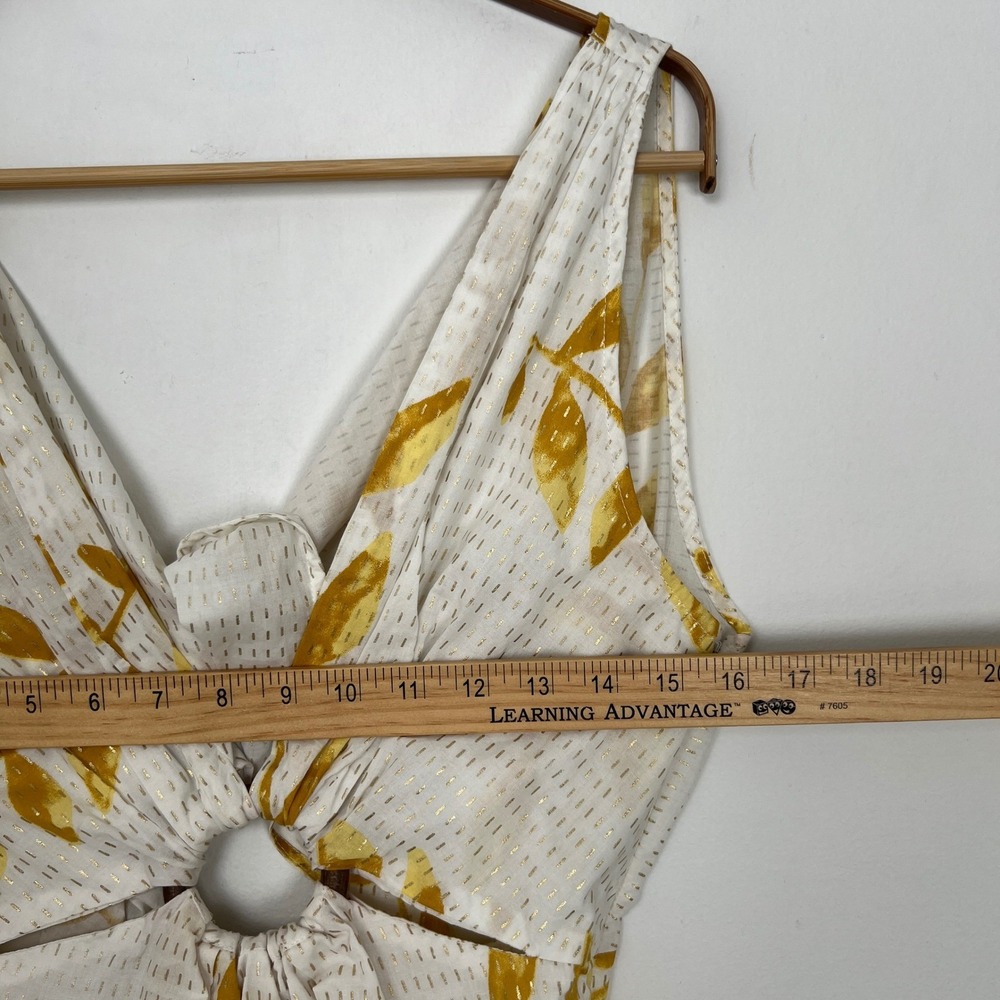 Revolve Sundress Yuma White Gold Foil Leaf Print Maxi Dress Cutout Detail Size S - Picture 7 of 10